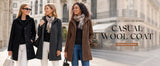 Chouyatou Women's Casual Thicken Wool Blend Stand Collar Single Breasted Pea Coat