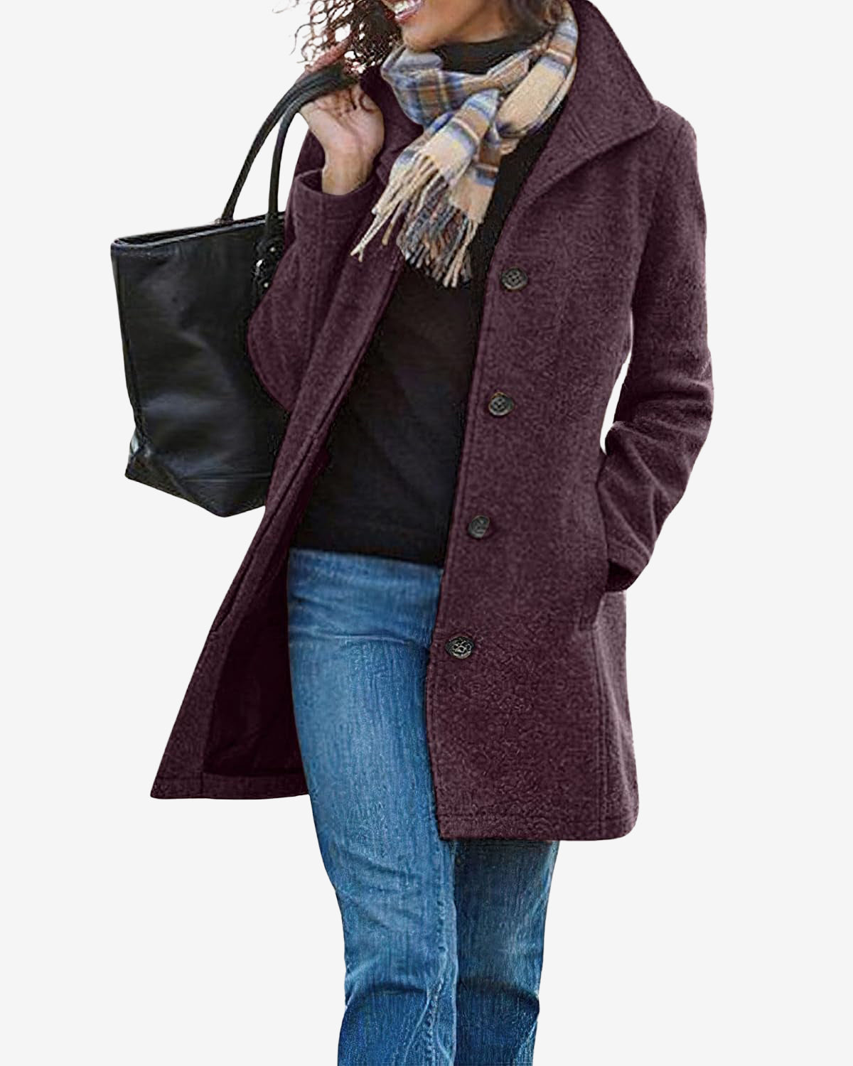 Chouyatou Women's Casual Thicken Wool Blend Stand Collar Single Breasted Pea Coat