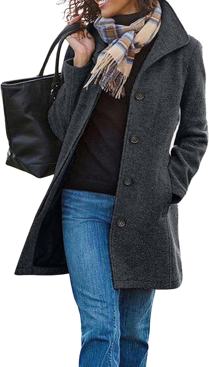 Chouyatou Women's Casual Thicken Wool Blend Stand Collar Single Breasted Pea Coat