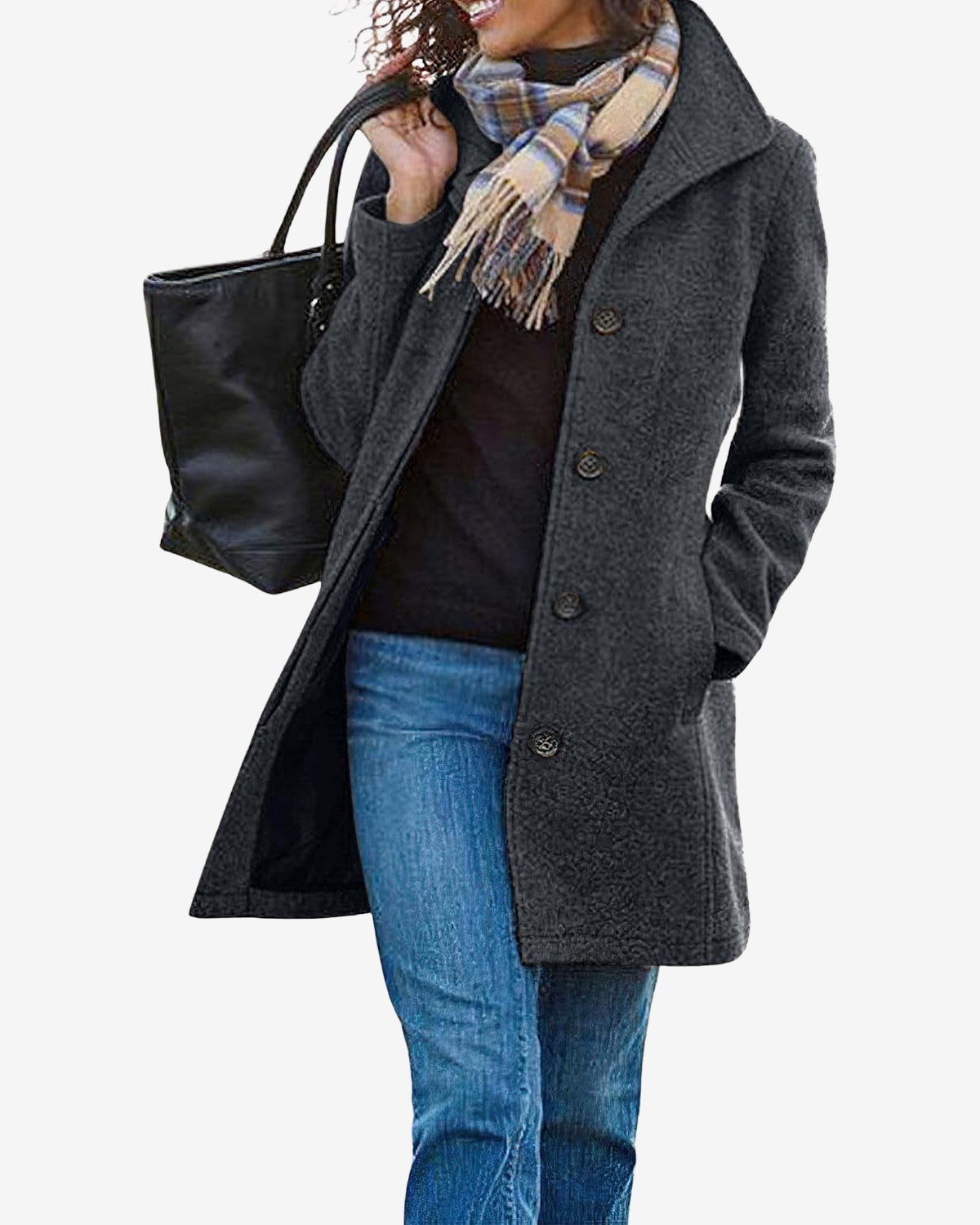 Chouyatou Women's Casual Thicken Wool Blend Stand Collar Single Breasted Pea Coat