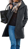 Chouyatou Women's Casual Thicken Wool Blend Stand Collar Single Breasted Pea Coat