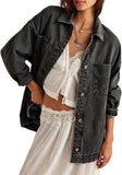 Chouyatou Women's Vintage Oversized Denim Jacket Embroidered Graphic Casual Loose Fit Button Down Jean Jacket