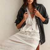Chouyatou Women's Vintage Oversized Denim Jacket Embroidered Graphic Casual Loose Fit Button Down Jean Jacket