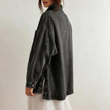 Chouyatou Women's Vintage Oversized Denim Jacket Embroidered Graphic Casual Loose Fit Button Down Jean Jacket