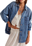 Chouyatou Women's Vintage Oversized Denim Jacket Embroidered Graphic Casual Loose Fit Button Down Jean Jacket