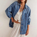 Chouyatou Women's Vintage Oversized Denim Jacket Embroidered Graphic Casual Loose Fit Button Down Jean Jacket
