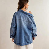Chouyatou Women's Vintage Oversized Denim Jacket Embroidered Graphic Casual Loose Fit Button Down Jean Jacket