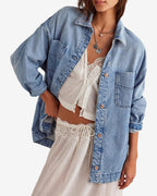 Chouyatou Women's Vintage Oversized Denim Jacket Embroidered Graphic Casual Loose Fit Button Down Jean Jacket