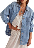 Chouyatou Women's Vintage Oversized Denim Jacket Embroidered Graphic Casual Loose Fit Button Down Jean Jacket