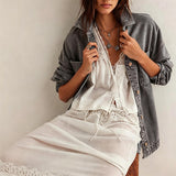 Chouyatou Women's Vintage Oversized Denim Jacket Embroidered Graphic Casual Loose Fit Button Down Jean Jacket