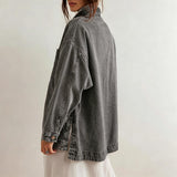Chouyatou Women's Vintage Oversized Denim Jacket Embroidered Graphic Casual Loose Fit Button Down Jean Jacket