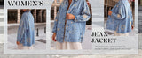 Chouyatou Women's Vintage Oversized Denim Jacket Embroidered Graphic Casual Loose Fit Button Down Jean Jacket