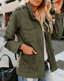 Chouyatou Women's Fall Stand Collar Zip Up Military Cotton Utility Safari Jacket