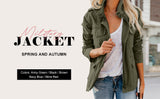 Chouyatou Women's Fall Stand Collar Zip Up Military Cotton Utility Safari Jacket