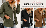 Chouyatou Women's Fall Stand Collar Zip Up Military Cotton Utility Safari Jacket