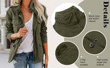 Chouyatou Women's Fall Stand Collar Zip Up Military Cotton Utility Safari Jacket