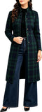 Chouyatou Women Long Wool Plaid Pea Coat Fall Winter Casual Single Breasted Midi Trench Overcoat Outwear