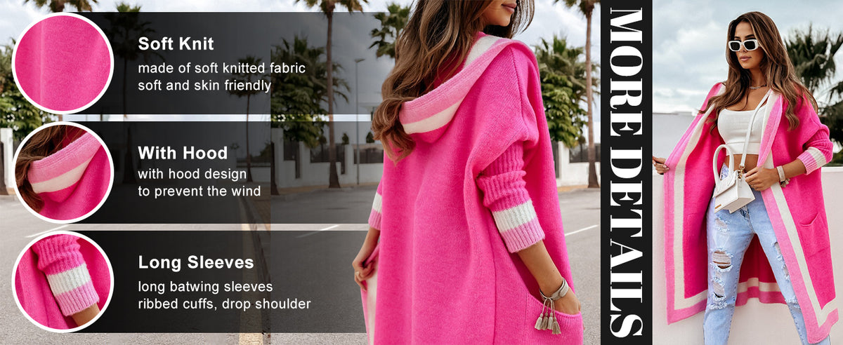 Chouyatou Women's Color Block Vertical Striped Open Front Oversized Hooded Long Cardigan Sweaters with Pockets