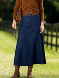 Chouyatou Women's Vintage Denim Maxi Skirt Casual High Waist Flowy Swing A-Line Long Jean Skirt