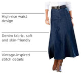 Chouyatou Women's Vintage Denim Maxi Skirt Casual High Waist Flowy Swing A-Line Long Jean Skirt