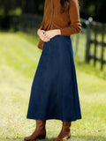 Chouyatou Women's Vintage Denim Maxi Skirt Casual High Waist Flowy Swing A-Line Long Jean Skirt