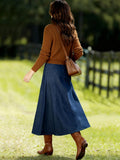 Chouyatou Women's Vintage Denim Maxi Skirt Casual High Waist Flowy Swing A-Line Long Jean Skirt