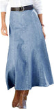 Chouyatou Women's Vintage Denim Maxi Skirt Casual High Waist Flowy Swing A-Line Long Jean Skirt