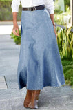 Chouyatou Women's Vintage Denim Maxi Skirt Casual High Waist Flowy Swing A-Line Long Jean Skirt