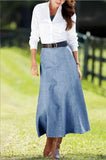 Chouyatou Women's Vintage Denim Maxi Skirt Casual High Waist Flowy Swing A-Line Long Jean Skirt