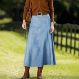 Chouyatou Women's Vintage Denim Maxi Skirt Casual High Waist Flowy Swing A-Line Long Jean Skirt