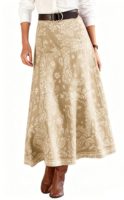 Chouyatou Women's Vintage Denim Maxi Skirt Casual High Waist Flowy Swing A-Line Long Jean Skirt