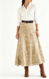 Chouyatou Women's Vintage Denim Maxi Skirt Casual High Waist Flowy Swing A-Line Long Jean Skirt