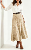 Chouyatou Women's Vintage Denim Maxi Skirt Casual High Waist Flowy Swing A-Line Long Jean Skirt