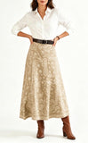 Chouyatou Women's Vintage Denim Maxi Skirt Casual High Waist Flowy Swing A-Line Long Jean Skirt
