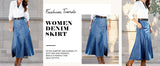 Chouyatou Women's Vintage Denim Maxi Skirt Casual High Waist Flowy Swing A-Line Long Jean Skirt