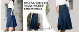 Chouyatou Women's Vintage Denim Maxi Skirt Casual High Waist Flowy Swing A-Line Long Jean Skirt