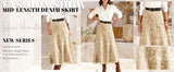 Chouyatou Women's Vintage Denim Maxi Skirt Casual High Waist Flowy Swing A-Line Long Jean Skirt