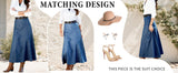 Chouyatou Women's Vintage Denim Maxi Skirt Casual High Waist Flowy Swing A-Line Long Jean Skirt