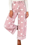 Chouyatou Women High Rise Wide Leg Jeans Baggy Crop Cuffed Hem Denim Polka Dot Pants