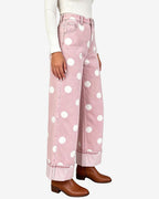 Chouyatou Women High Rise Wide Leg Jeans Baggy Crop Cuffed Hem Denim Polka Dot Pants