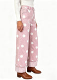 Chouyatou Women High Rise Wide Leg Jeans Baggy Crop Cuffed Hem Denim Polka Dot Pants