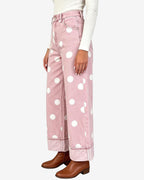 Chouyatou Women High Rise Wide Leg Jeans Baggy Crop Cuffed Hem Denim Polka Dot Pants