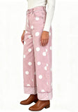 Chouyatou Women High Rise Wide Leg Jeans Baggy Crop Cuffed Hem Denim Polka Dot Pants