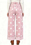 Chouyatou Women High Rise Wide Leg Jeans Baggy Crop Cuffed Hem Denim Polka Dot Pants