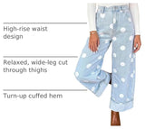 Chouyatou Women High Rise Wide Leg Jeans Baggy Crop Cuffed Hem Denim Polka Dot Pants