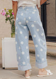Chouyatou Women High Rise Wide Leg Jeans Baggy Crop Cuffed Hem Denim Polka Dot Pants