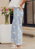 Chouyatou Women High Rise Wide Leg Jeans Baggy Crop Cuffed Hem Denim Polka Dot Pants