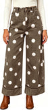 Chouyatou Women High Rise Wide Leg Jeans Baggy Crop Cuffed Hem Denim Polka Dot Pants