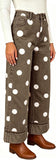 Chouyatou Women High Rise Wide Leg Jeans Baggy Crop Cuffed Hem Denim Polka Dot Pants