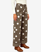 Chouyatou Women High Rise Wide Leg Jeans Baggy Crop Cuffed Hem Denim Polka Dot Pants